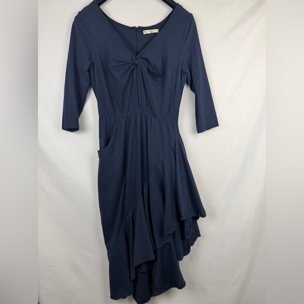 Eshakti wayward fancies rushed hem asymmetrical navy jersey dress size L /12